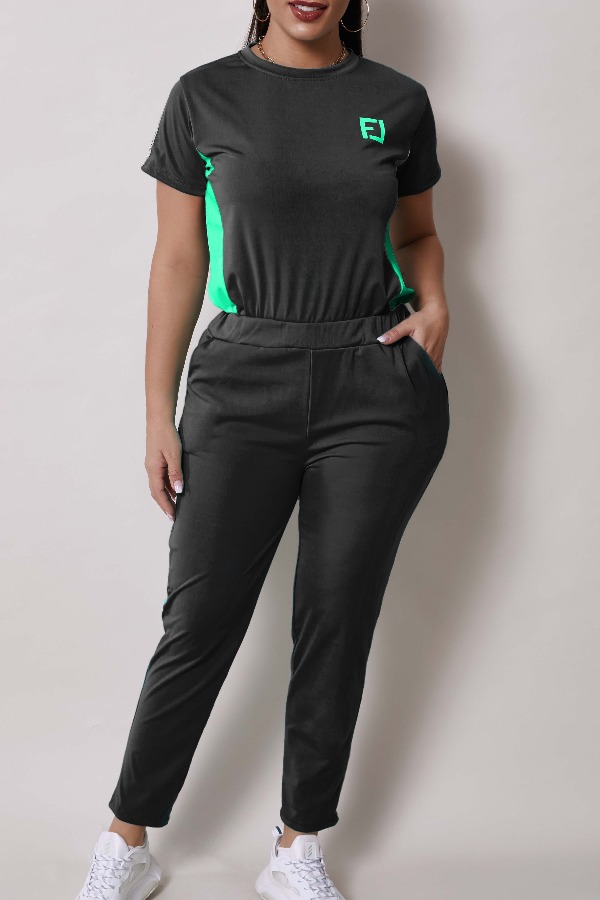 

Lovely Sportswear Patchwork Black Two-piece Pants Set