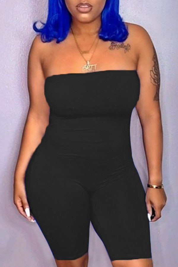 

Lovely Stylish Dew Shoulder Black One-piece Romper