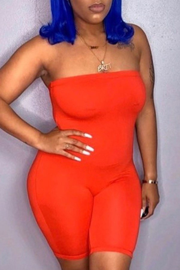 

Lovely Stylish Dew Shoulder Jacinth One-piece Romper