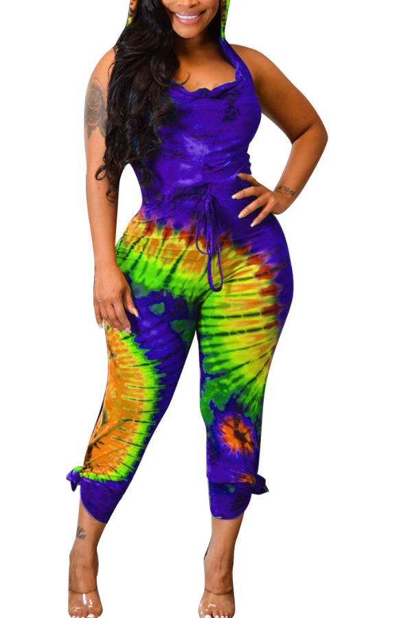 

Lovely Bohemian Tie-dye Purple One-piece Jumpsuit