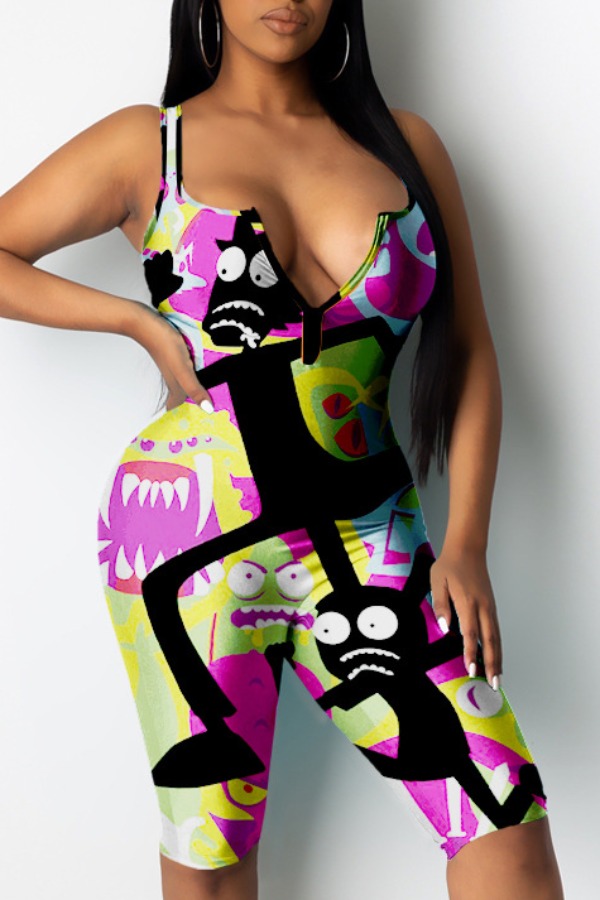 

Lovely Stylish Cartoon Print Rose Red One-piece Romper