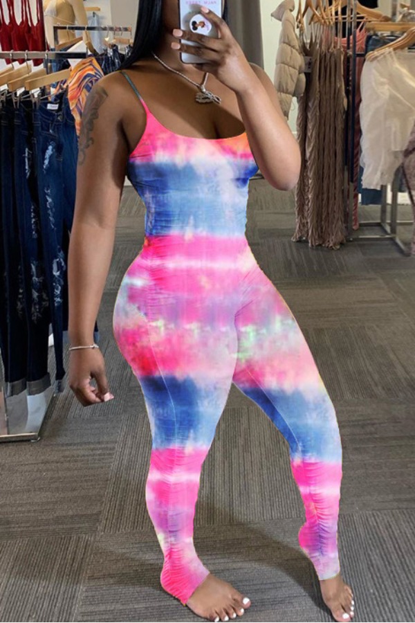 

Lovely Stylish Tie-dye Pink One-piece Jumpsuit