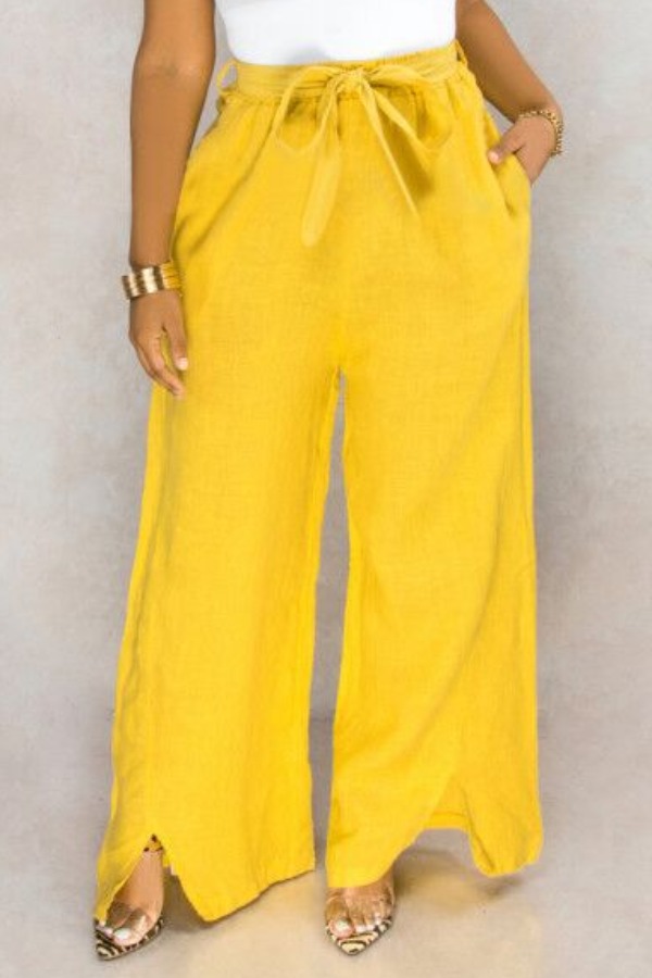 

Lovely Leisure Lace-up Yellow Pants