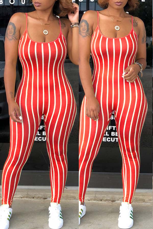 

Lovely Stylish Striped Red One-piece Jumpsuit