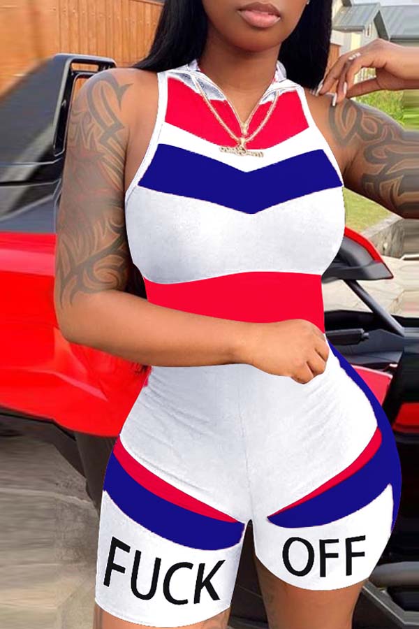 

Lovely Sportswear Patchwork White One-piece Romper
