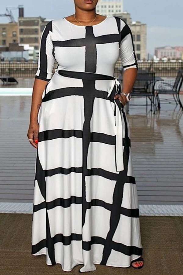 

Lovely Trendy Print White Ankle Length Plus Size Dress