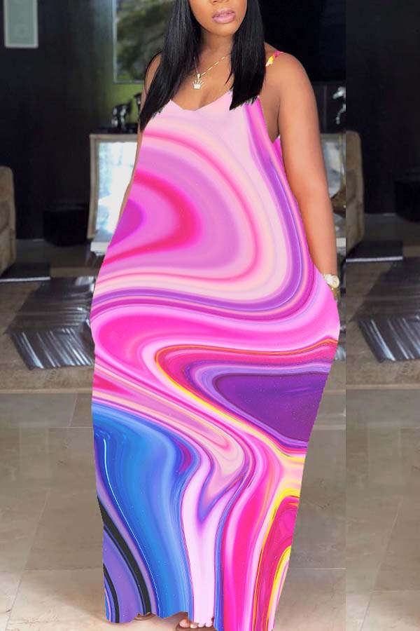 

Lovely Leisure Tie-dye Pink Maxi Plus Size Dress