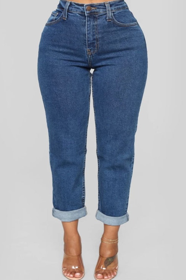 

Lovely Trendy Basic Deep Blue Jeans