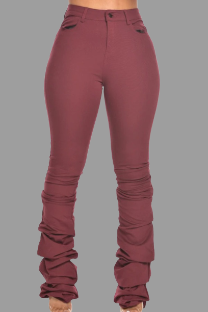 

Lovely Casual Fold Design Wine Red Plus Size Pants
