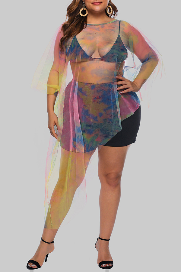 

Lovely See-through Multicolor Plus Size Cover-up, Multi
