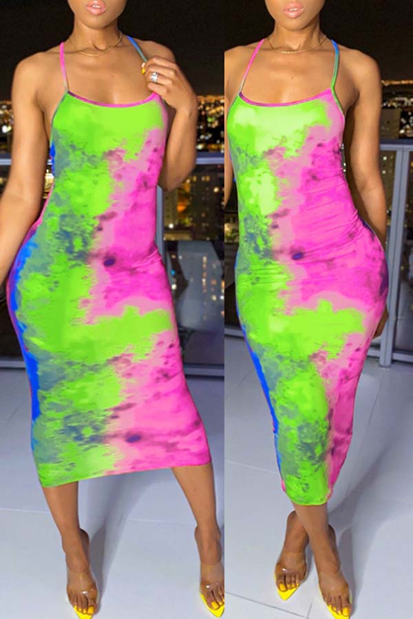 

Lovely Leisure Tie-dye Green Mid Calf Dress