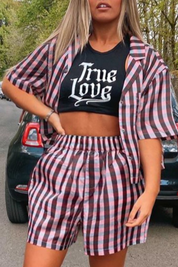 

Lovely Trendy Striped Print Pink Two-piece Shorts Set