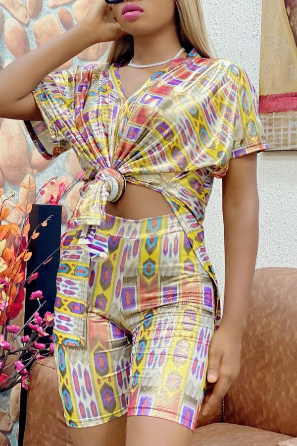 

Lovely Casual Print Multicolor Two-piece Shorts Set, Multi