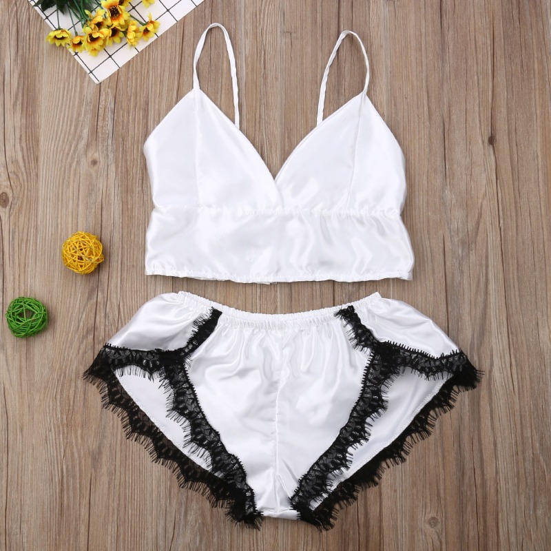 

Lovely Sexy Lace Hem White Sleepwear