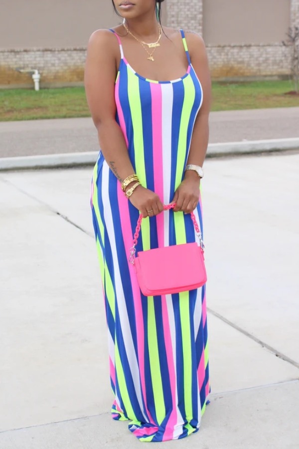 

Lovely Trendy Striped Blue Maxi Dress