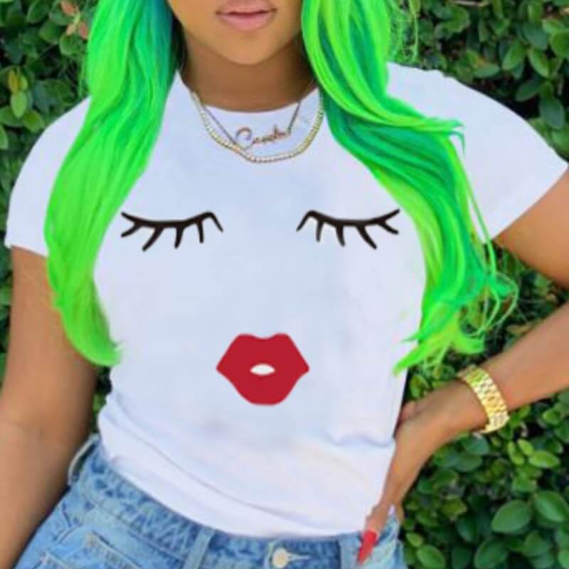 Lovely Street O Neck Print White T-shirt