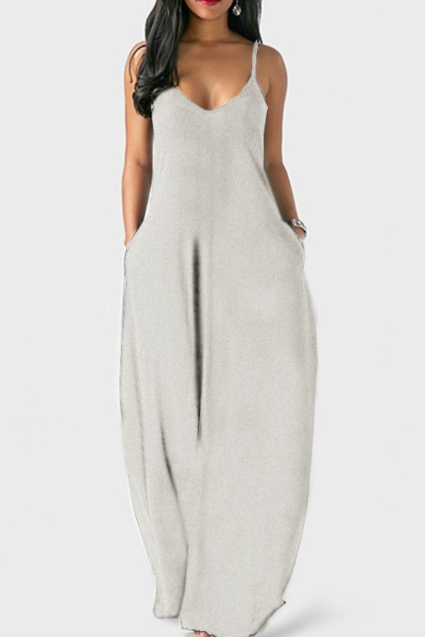 

Lovely Leisure Pocket Patched Grey Maxi Dress