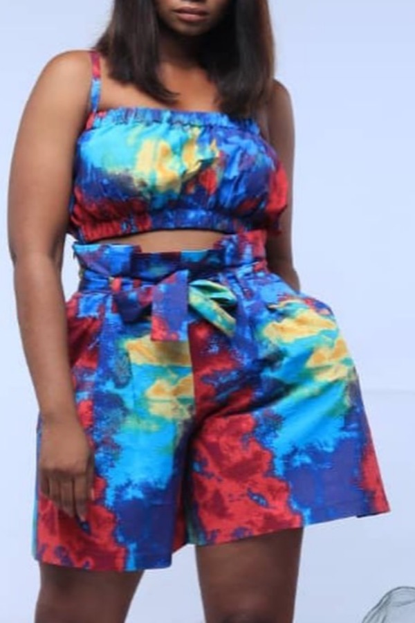 

lovely Stylish Tie-dye Multicolor Two-piece Shorts Set, Multi