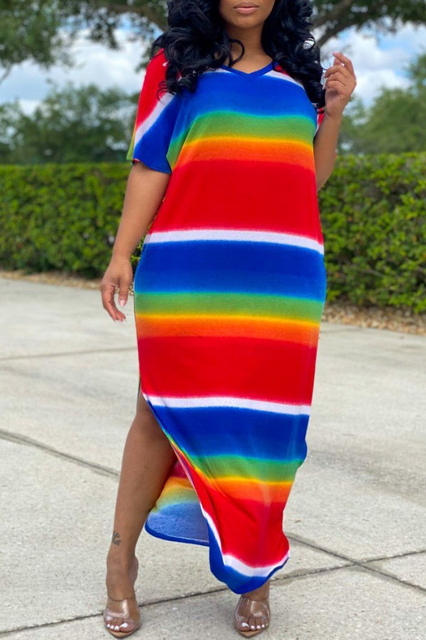 

lovely Casual Striped Red Ankle Length Dress