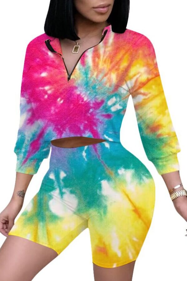 

lovely Stylish Tie-dye Yellow Two-piece Shorts Set