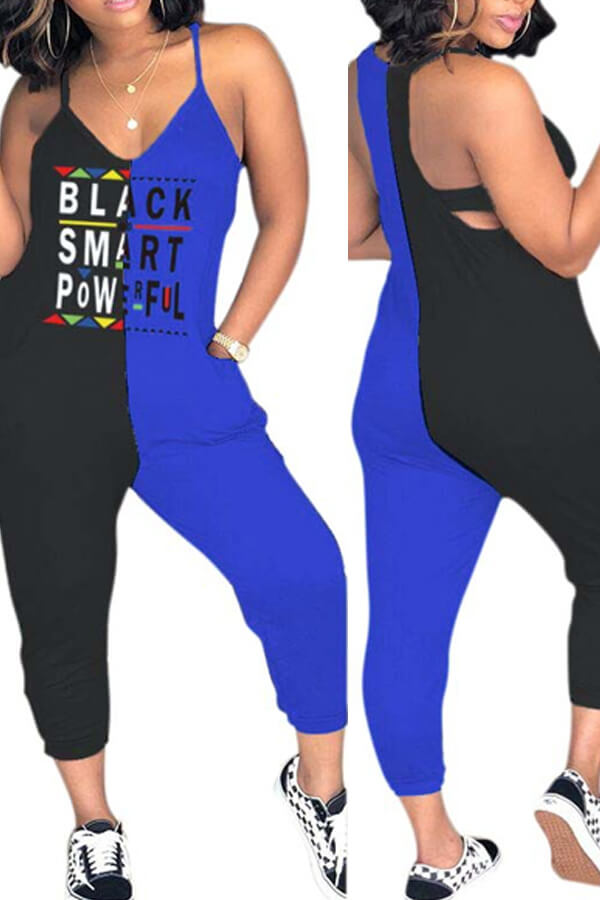 

Lovely Leisure Letter Print Blue One-piece Jumpsuit