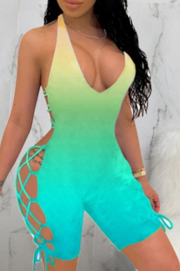 

lovely Sexy Bandage Design Green One-piece Romper