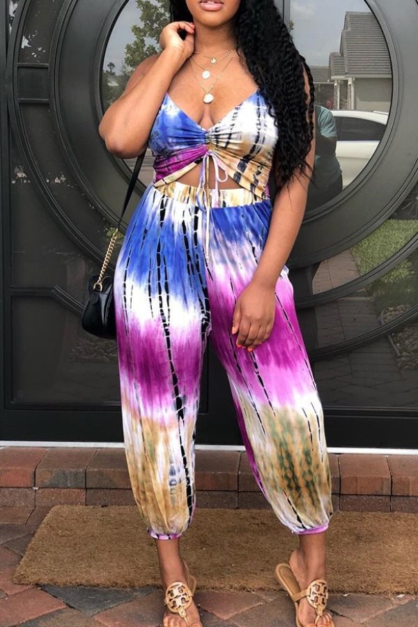 

lovely Bohemian Tie-dye Purple Plus Size One-piece Jumpsuit