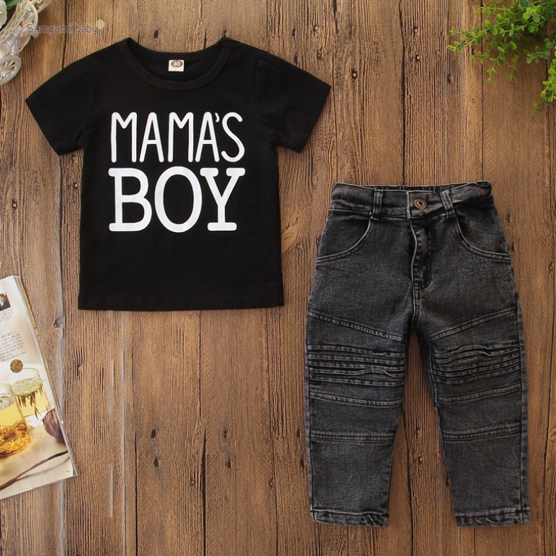 

lovely Leisure Letter Black Boy Two-piece Pants Set
