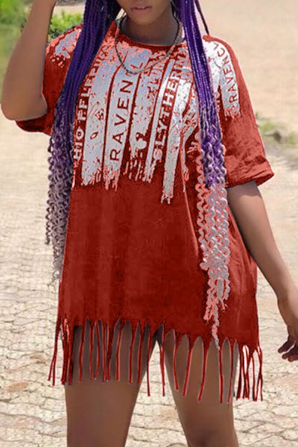 

lovely Casual Letter Print Red Mini Dress
