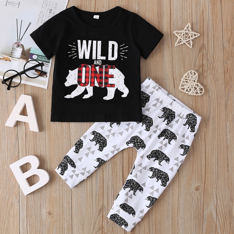 

lovely Casual Print Black Boy Two-piece Pants Set
