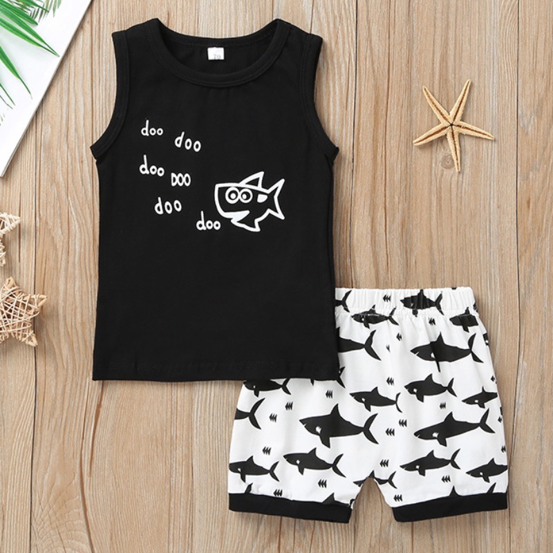 

lovely Sportswear Print Black Boy Two-piece Shorts Set
