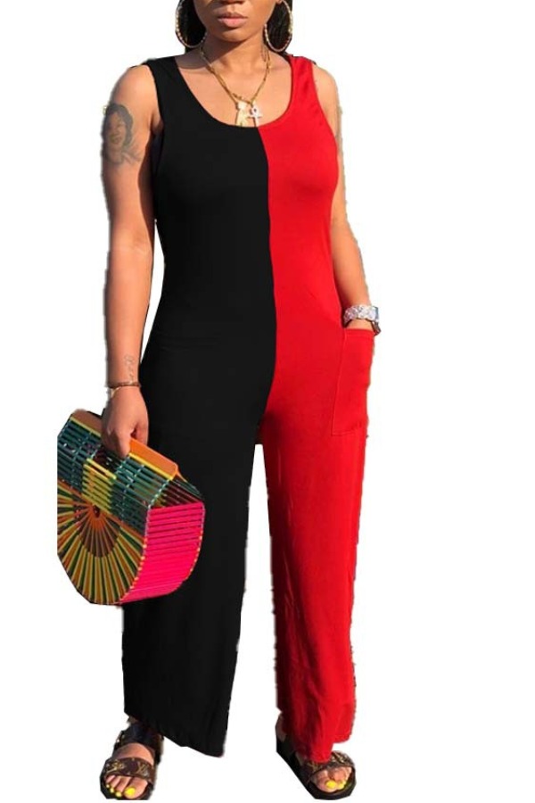 

lovely Leisure Patchwork Red One-piece Jumpsuit
