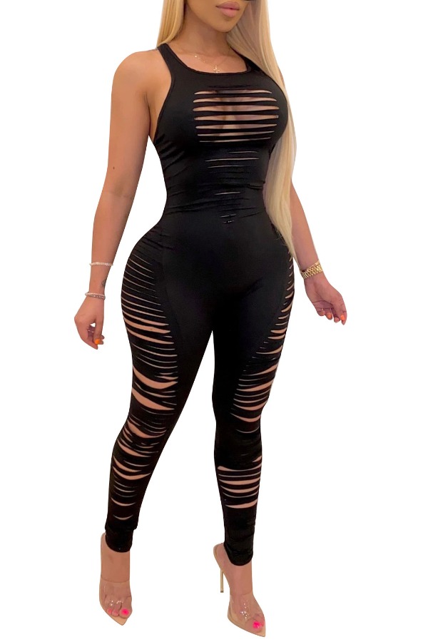 

lovely Sexy Hollow-out Black One-piece Jumpsuit