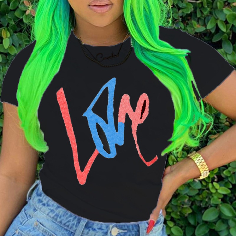 

Lovely Chic O Neck Print Blue T-shirt
