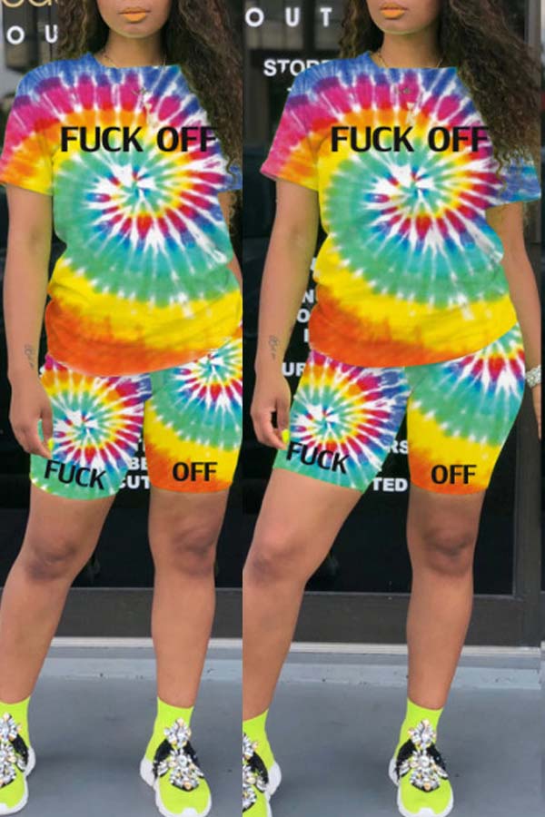 

lovely Casual Tie-dye Yellow Two-piece Shorts Set