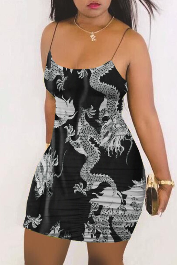 

lovely Trendy Print Black Mini Dress