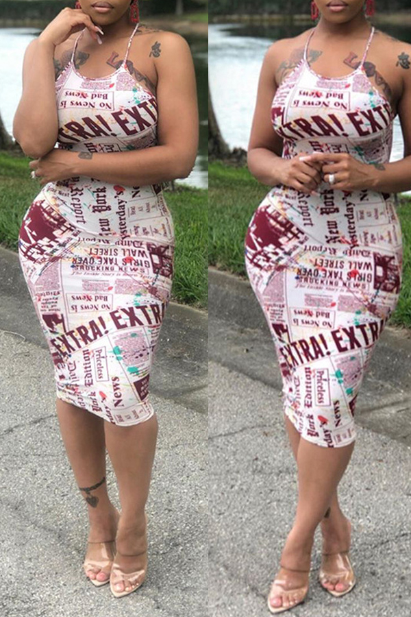 

lovely Stylish Letter Print Red Knee Length Dress