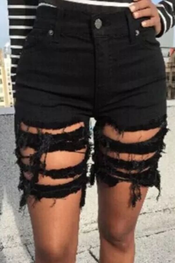 Lovely Plus Size Stylish Hollow-out Black Shorts