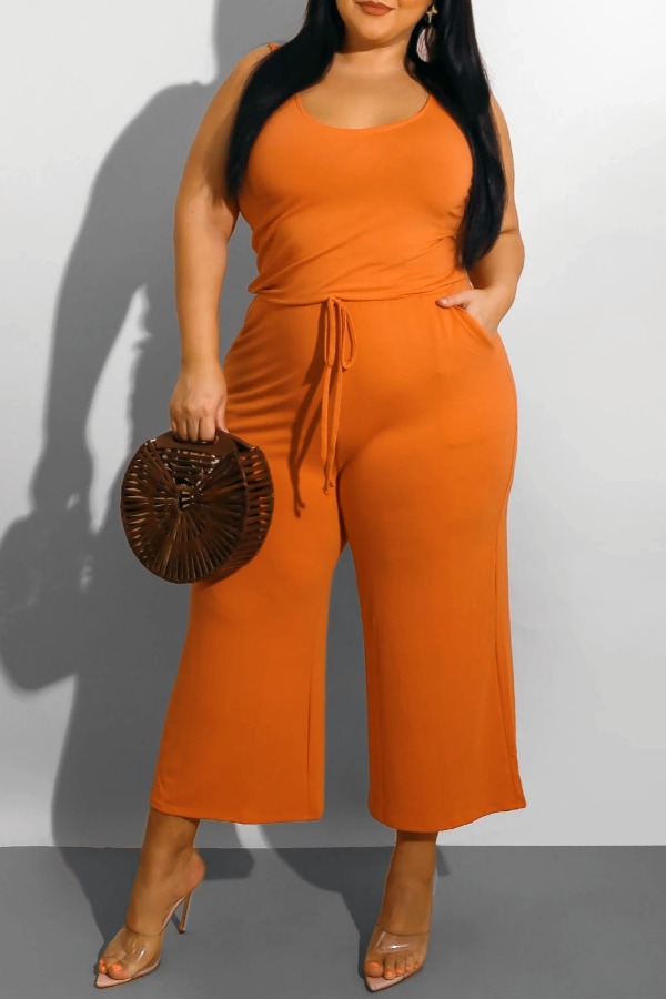 

lovely Leisure Lace-up Croci Plus Size One-piece Jumpsuit
