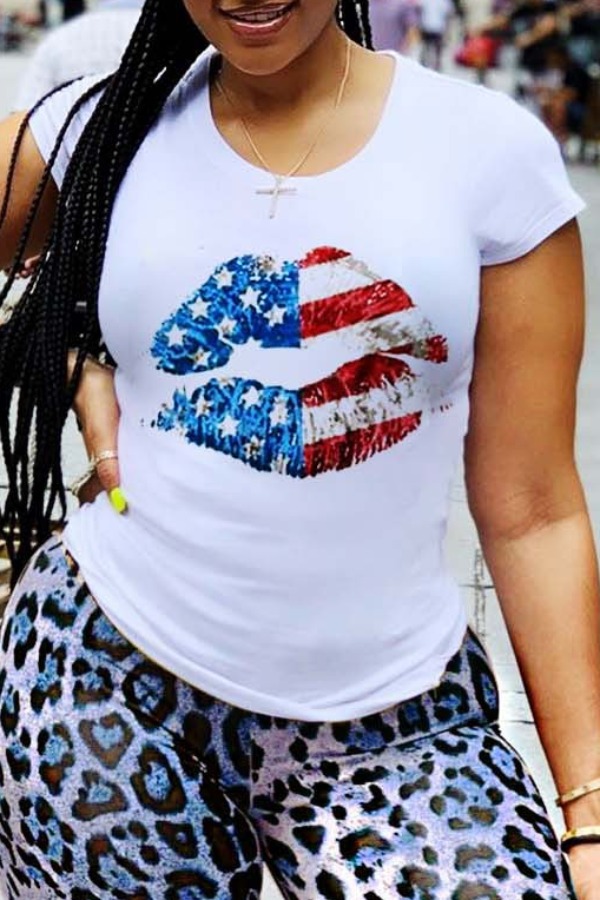 

lovely Leisure O Neck Print Pure White T-shirt