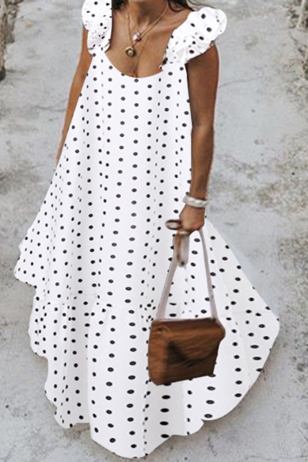 

lovely Sweet Dot Print White Maxi Plus Size Dress