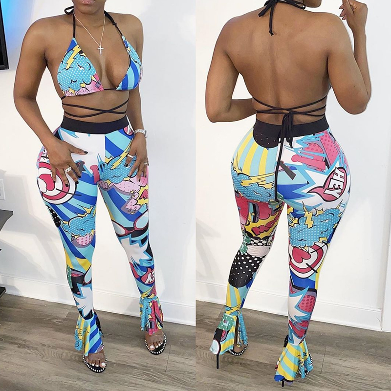 

lovely Cartoon Print Blue Two-piece Swimsuit