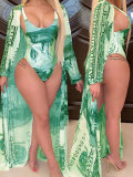 LW Print Green One-piece Swimsuit(With Cover-up)