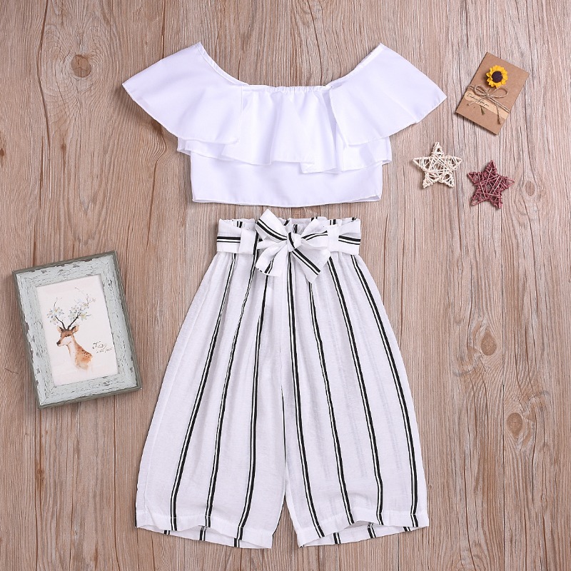 

lovely Casual Striped White Girl Two-piece Pants Set