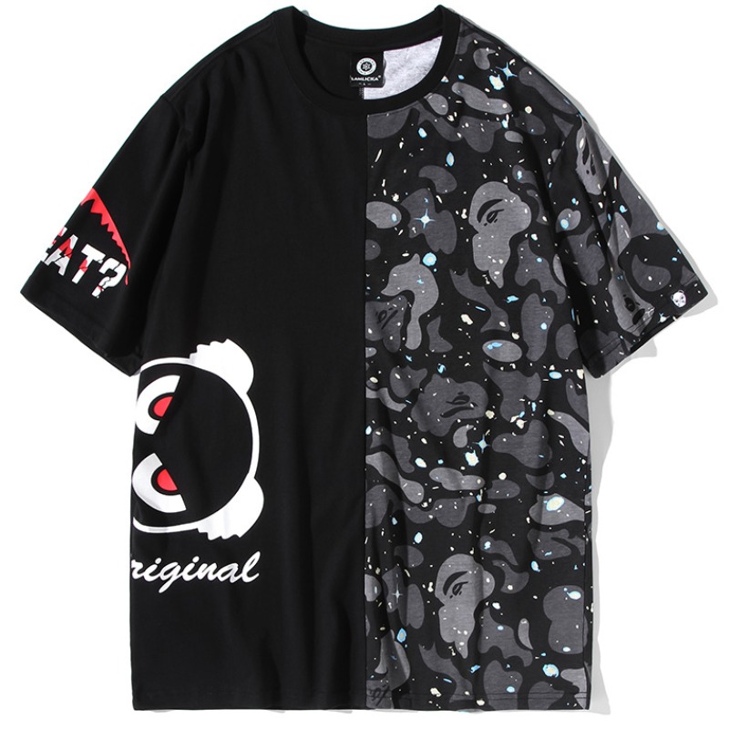 

Lovely Street Print Patchwork Black T-shirt