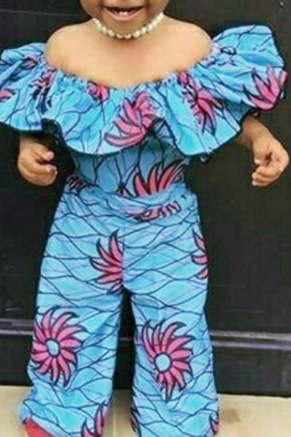 

lovely Stylish Print Blue Girl One-piece Jumpsuit