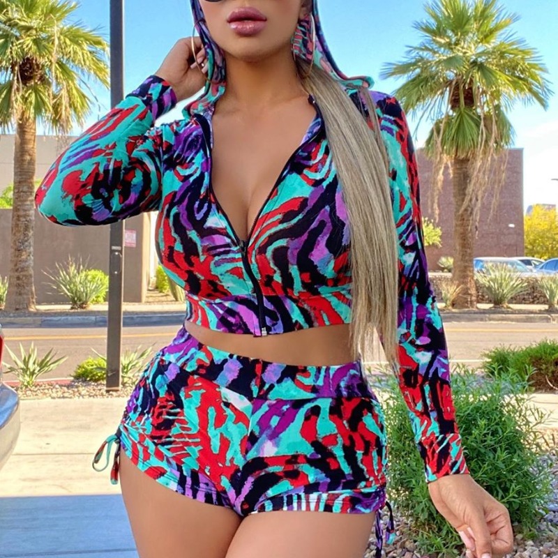 

lovely Sexy Print Multicolor Two-piece Shorts Set, Multi