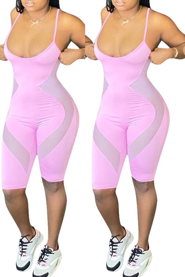 

lovely Sexy Patchwork Pink One-piece Romper