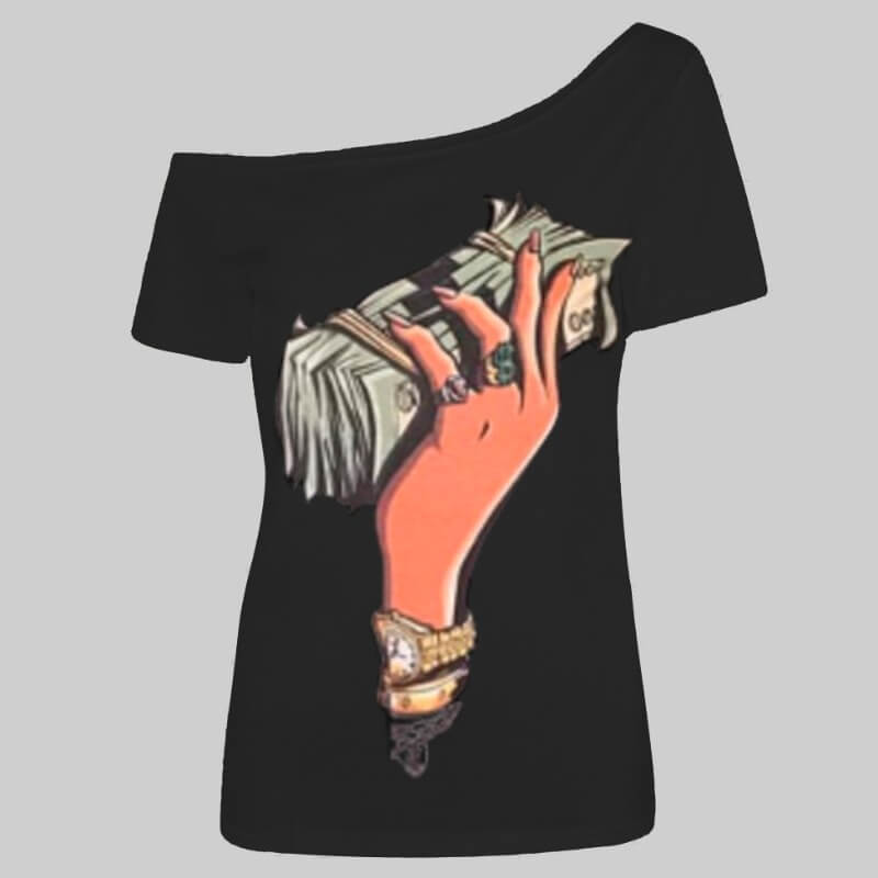 

LW Plus Size Casual Print Black T-shirt