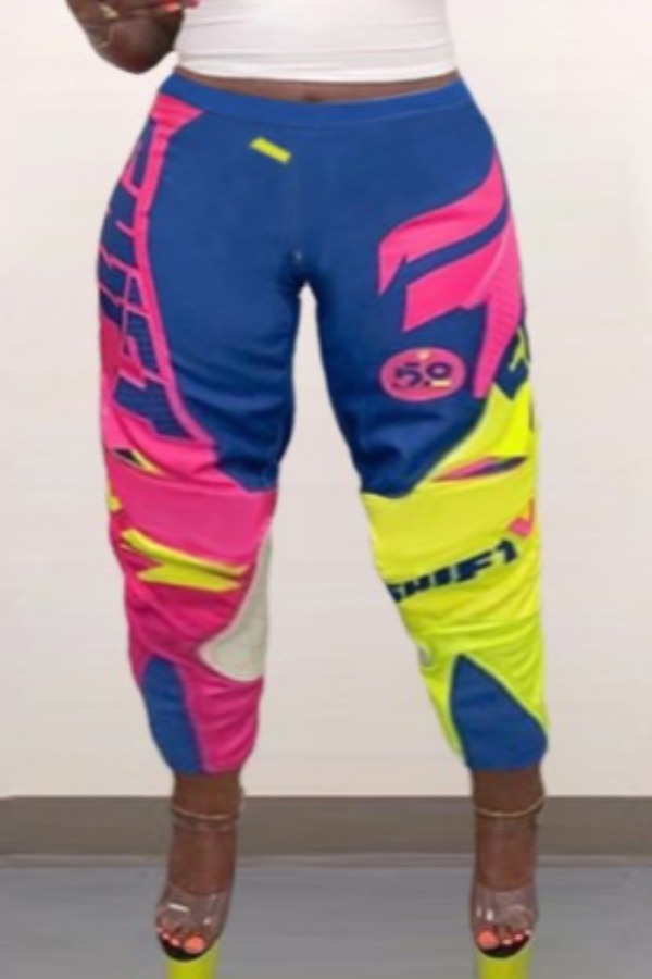 

Lovely Sportswear Patchwork Multicolor Plus Size Pants, Multi